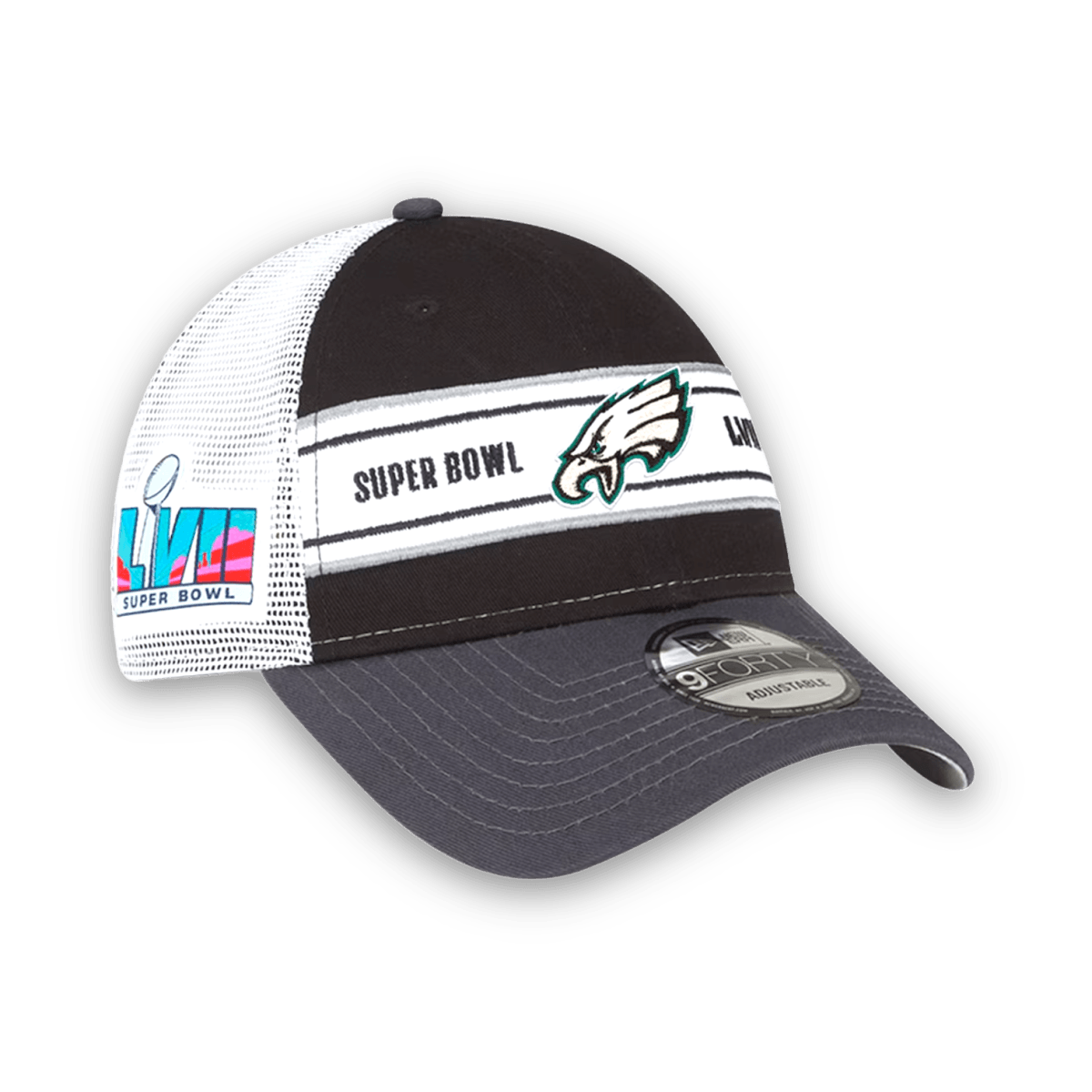 Eagles '47 Charcoal/White Super Bowl LVII Striation Trucker Adjustable Hat - Jawns on Fire