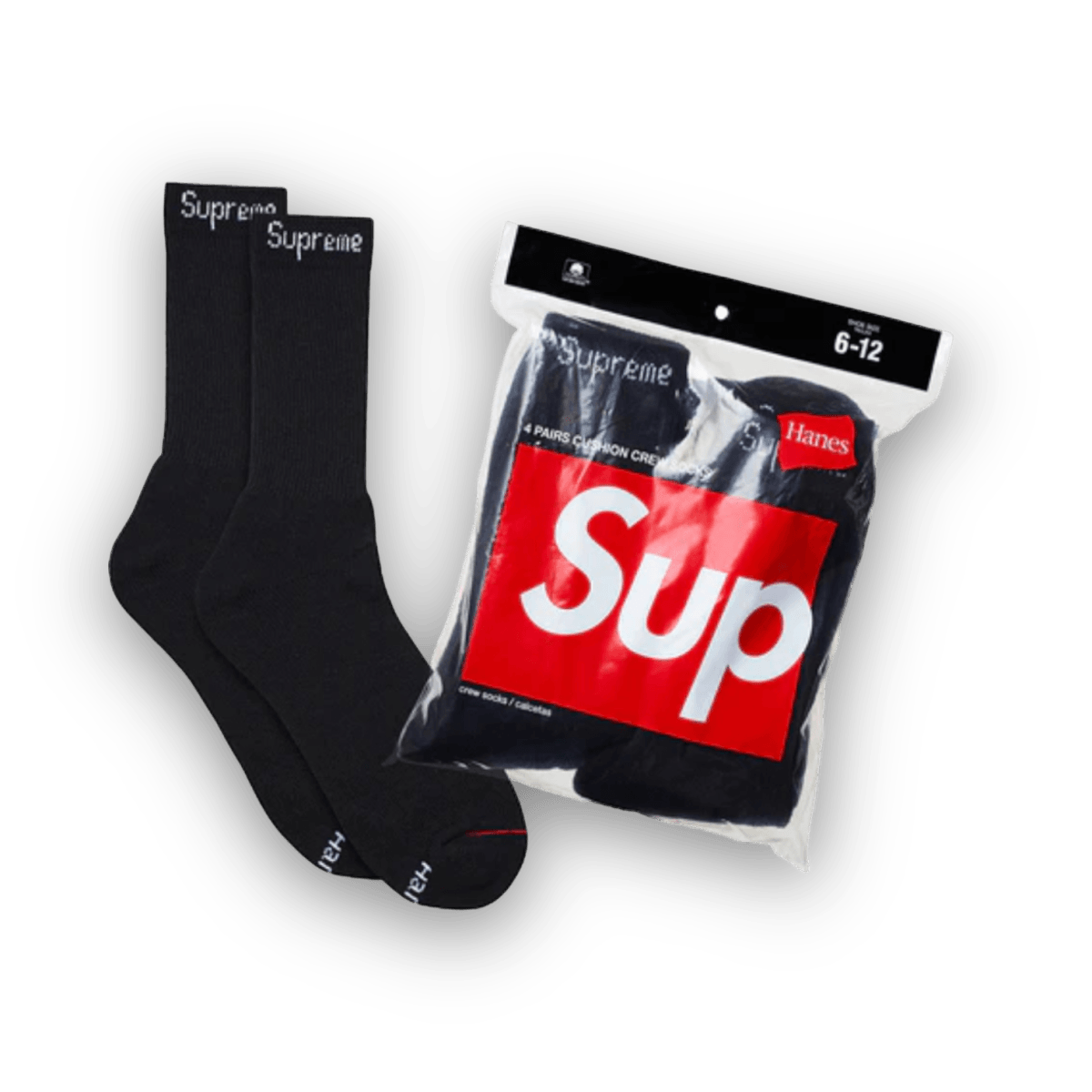 Supreme Hanes Crew Socks Black (4 Pack) - Jawns on Fire