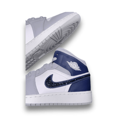 Blingy Jawns Air Jordan 1 Mid - White & Navy - Grade School - High Sneaker - Jawns on Fire Sneakers & Shoes