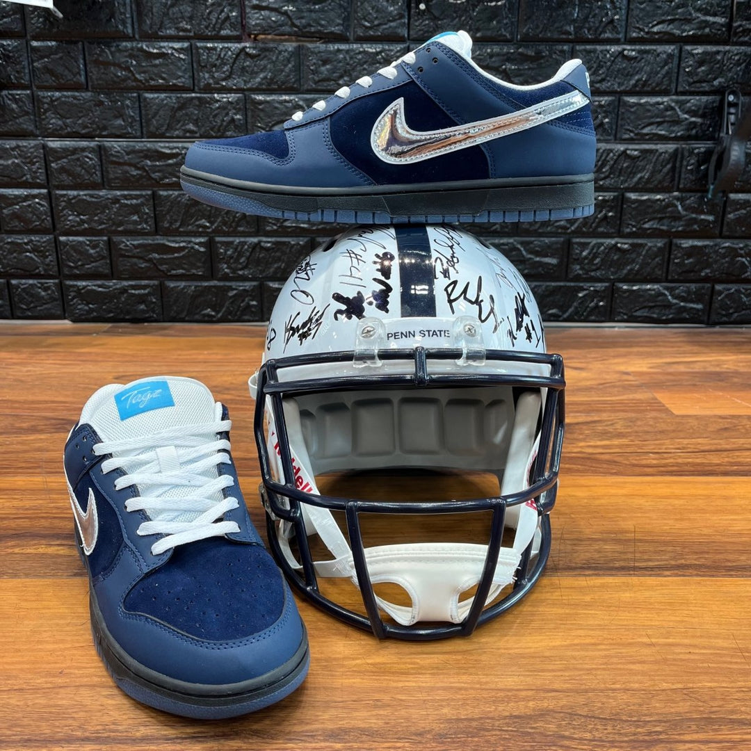 Custom PSU FTBL Navy Sneaker Jawns on Fire