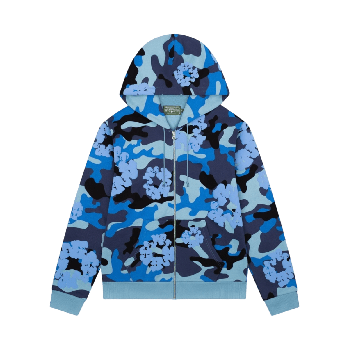 Denim Tears Blue Camo Cotton Wreath Zip Hoodie - Long Sleeve - Jawns on Fire Sneakers & Shoes