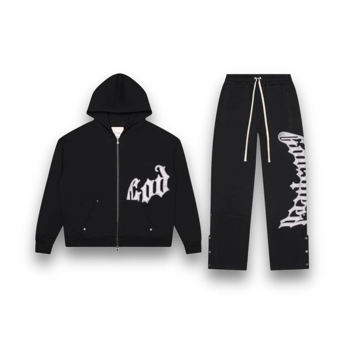 GodSpeed OG Logo Sweatsuit V2 - Black & Silver Satin - Sweatshirt - Jawns on Fire Sneakers & Shoes