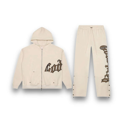 GodSpeed OG Logo Sweatsuit V2 - Creme & Brolive - Sweatshirt - Jawns on Fire Sneakers & Shoes