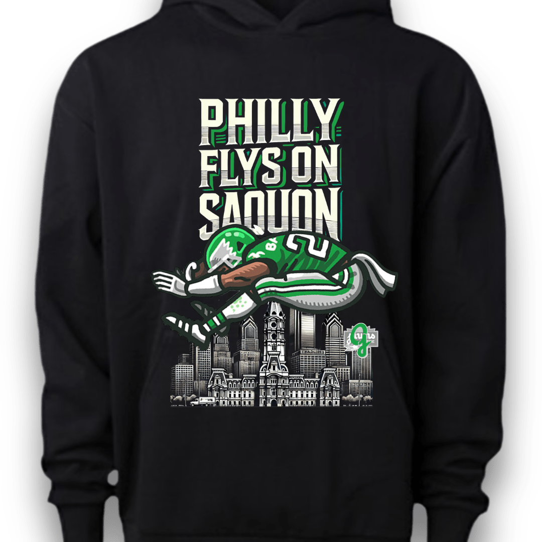 Philly Flys on Saquon Exclusive Hooded Sweatshirt - Short Sleeve - Jawns on Fire Sneakers & Shoes