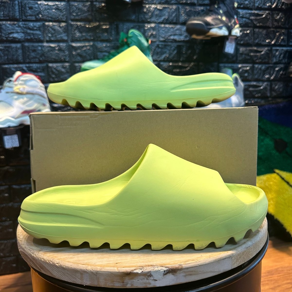 Yeezy Slide Glow Green - Gently Enjoyed (Used) Men 13 - Slides - Jawns on Fire Sneakers & Shoes