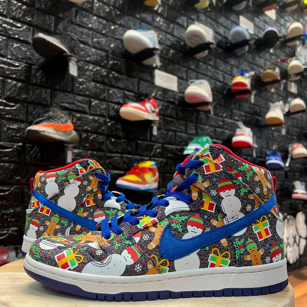 Dunks Concepts x SB Dunk Pro High Ugly Christmas Sweater 2017 Used No Box Men 8 High Sneaker Jawns on Fire