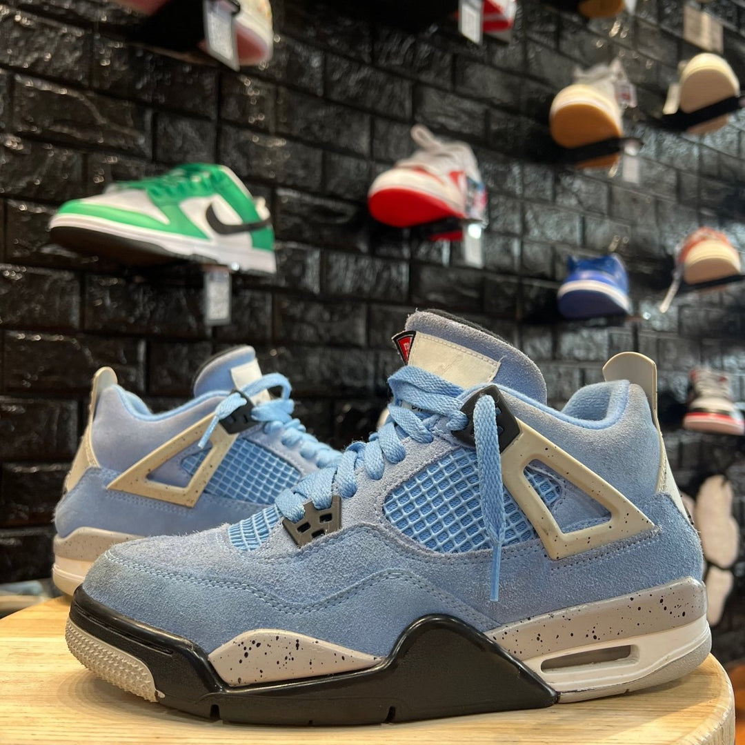 Jordan Jordan 4 Retro University Blue Gently Enjoyed Used Grade School 6.5 Mid Sneaker Jawns on Fire