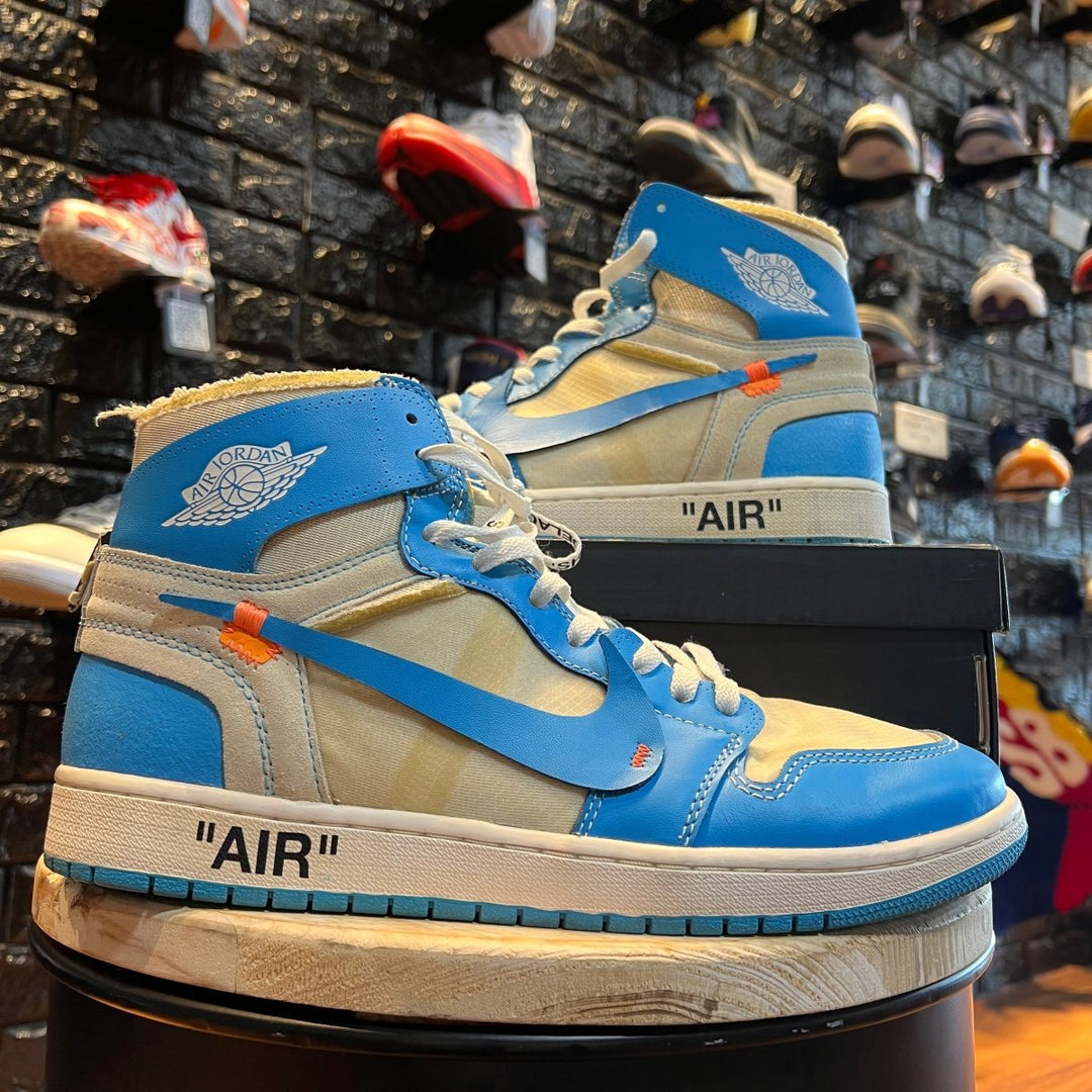 Jordan Off White x Air Jordan 1 Retro High OG UNC Gently Enjoyed Used Men 12 High Sneaker Jawns on Fire