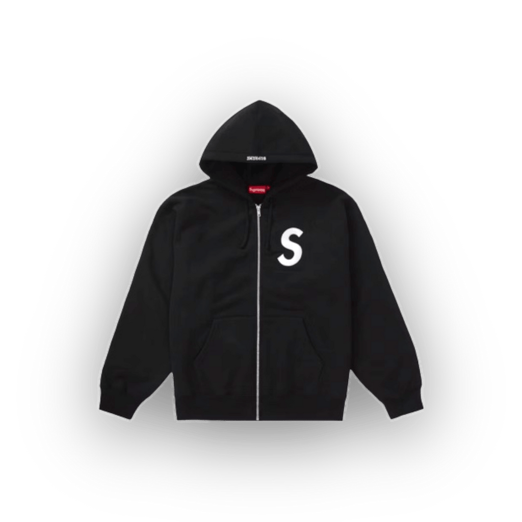 Supreme S Logo Zip Up Hooded Sweatshirt Black - Jawns on Fire